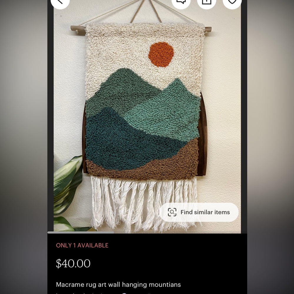 Macrame rug art wall hanging mountains